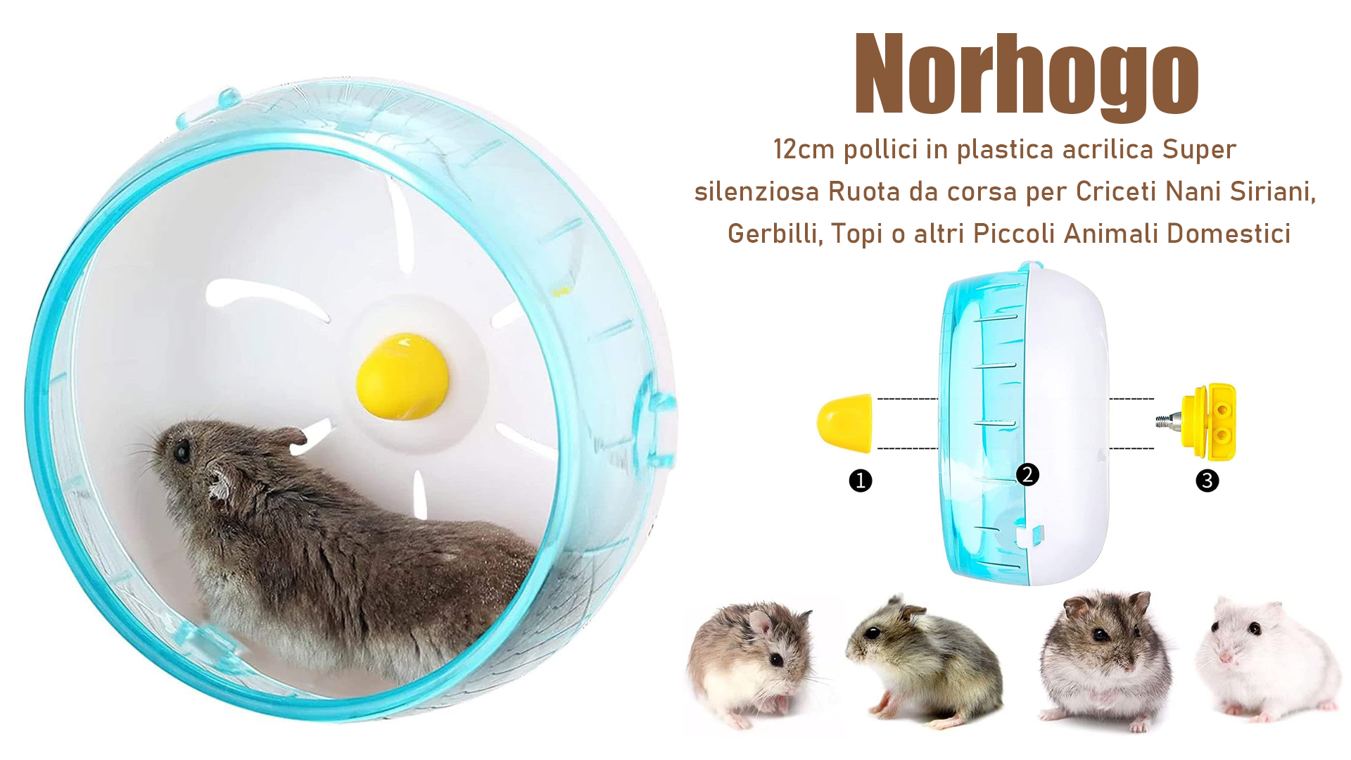 Ruota Per Criceti Norhogo 12cm - Silenziosa, Antiscivolo, Per Animali Piccoli - Foto 11