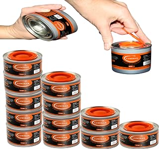 Luminar Resealable Chafing Fuel Cans, 12-Pack 6-Hour Burners for Food Warmers - Spill-Proof, Smokeless, Safe for Events