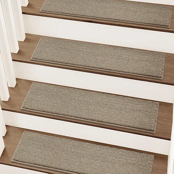 COSY HOMEER Stair Treads Non-Slip Carpet Stair Treads for Wooden Steps, Indoor Stair-Runner Rugs for Kids Elders & Pets 28"x9" (15Pc, Beige) Beige 15pc