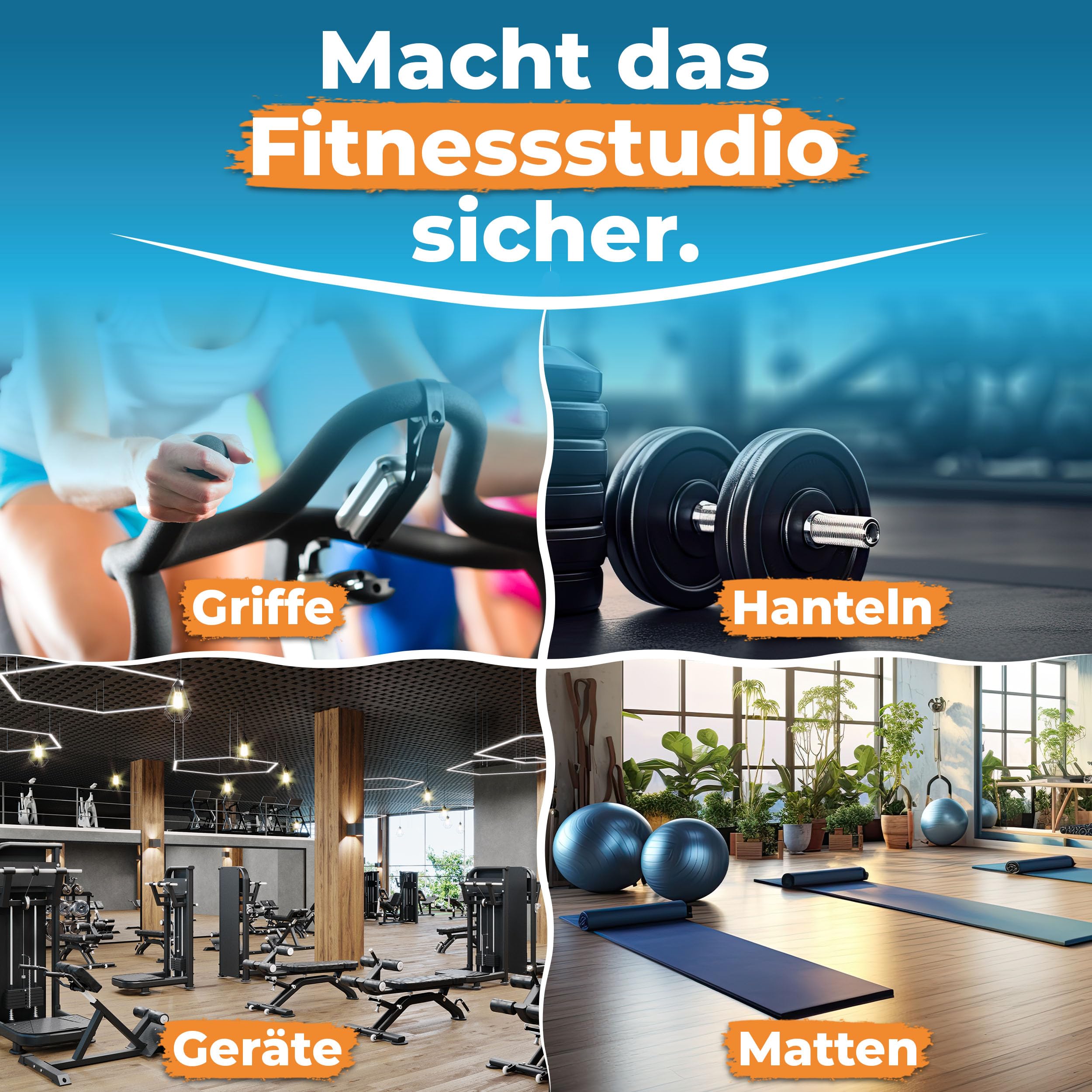 5L Desinfektions-Reiniger Fitness SPA, Desinfektionsmittel - Reiniger für Fitnessstudio, Sport-Studio, Reha, Sauna, Home-Gym, Reinigung Desinfizierung in einem Arbeitsgang, 5L mit Hahn