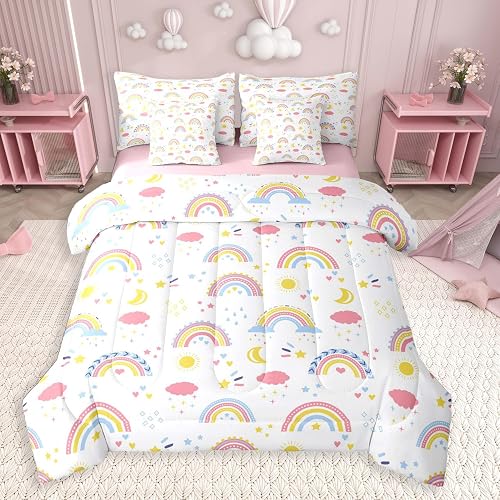 Feelyou Girls Rainbow Comforter Set Full Size 7 Piece for Kids