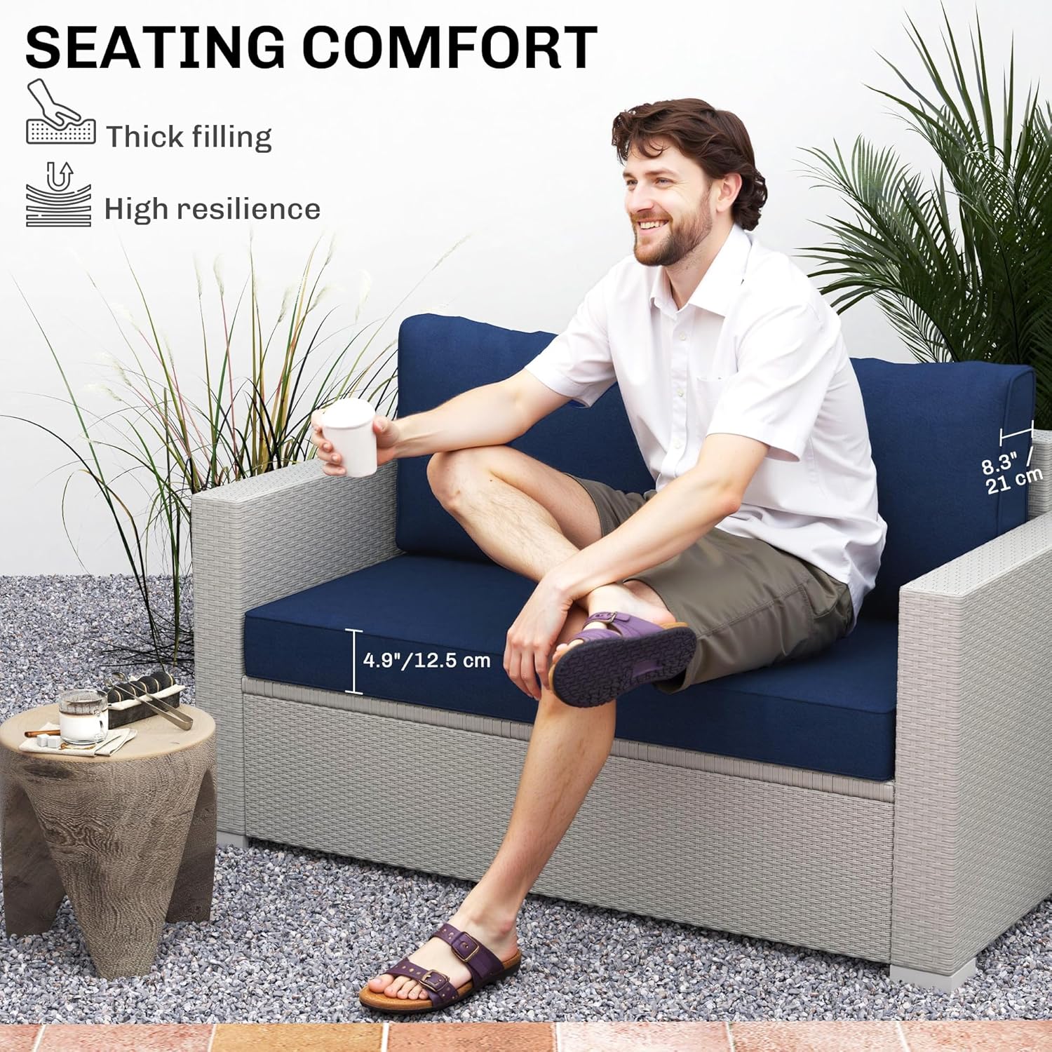 Outsunny 2 Seat Patio Furniture Cushions, 46x26x5 in, Thick Outdoor Loveseat Cushion Set with Removable Cover, Fade-Resistant Replacement Cushions for Outdoor Furniture, Couch, Bench, Swing, Navy Blue