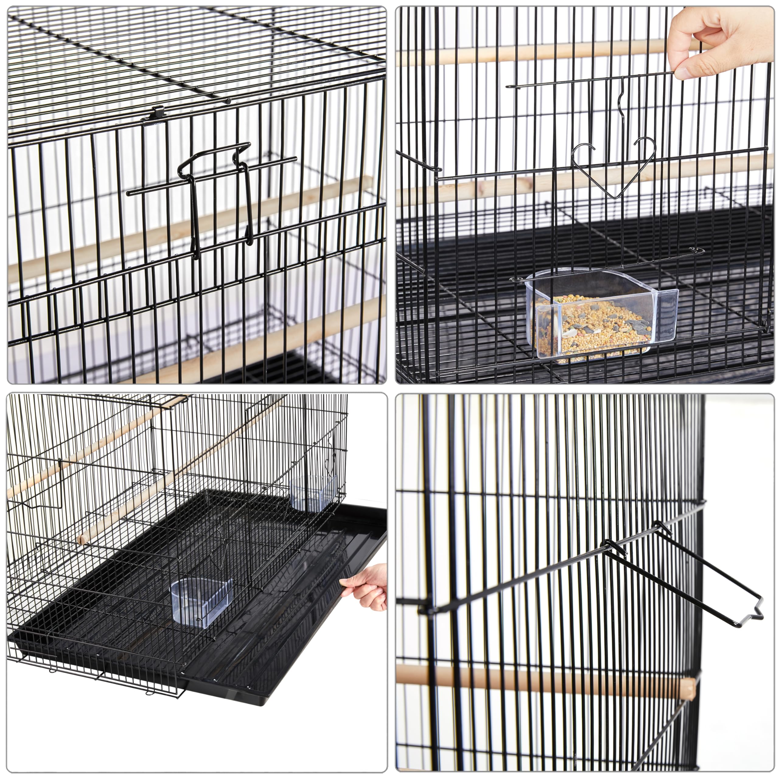 Yaheetech Gabbia Uccelli Metallo Impilabile 77,5 × 46,5 × 46 cm Nera | Gabbia Rettangolare Impilabile, Struttura Pratica, Adatta per Pappagalli, Calopsite, Parrochetti e Inseparabili Domestici