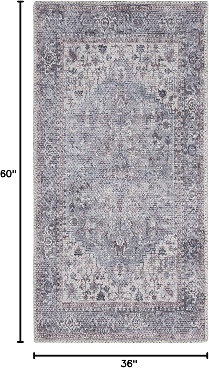 Nicole Curtis Machine Washable Series 1 Farmhouse Grey 3' x 5' Area -rug, Easy -cleaning, Non Shedding, Bed Room, Living Room, Dining Room, Kitchen (3x5)