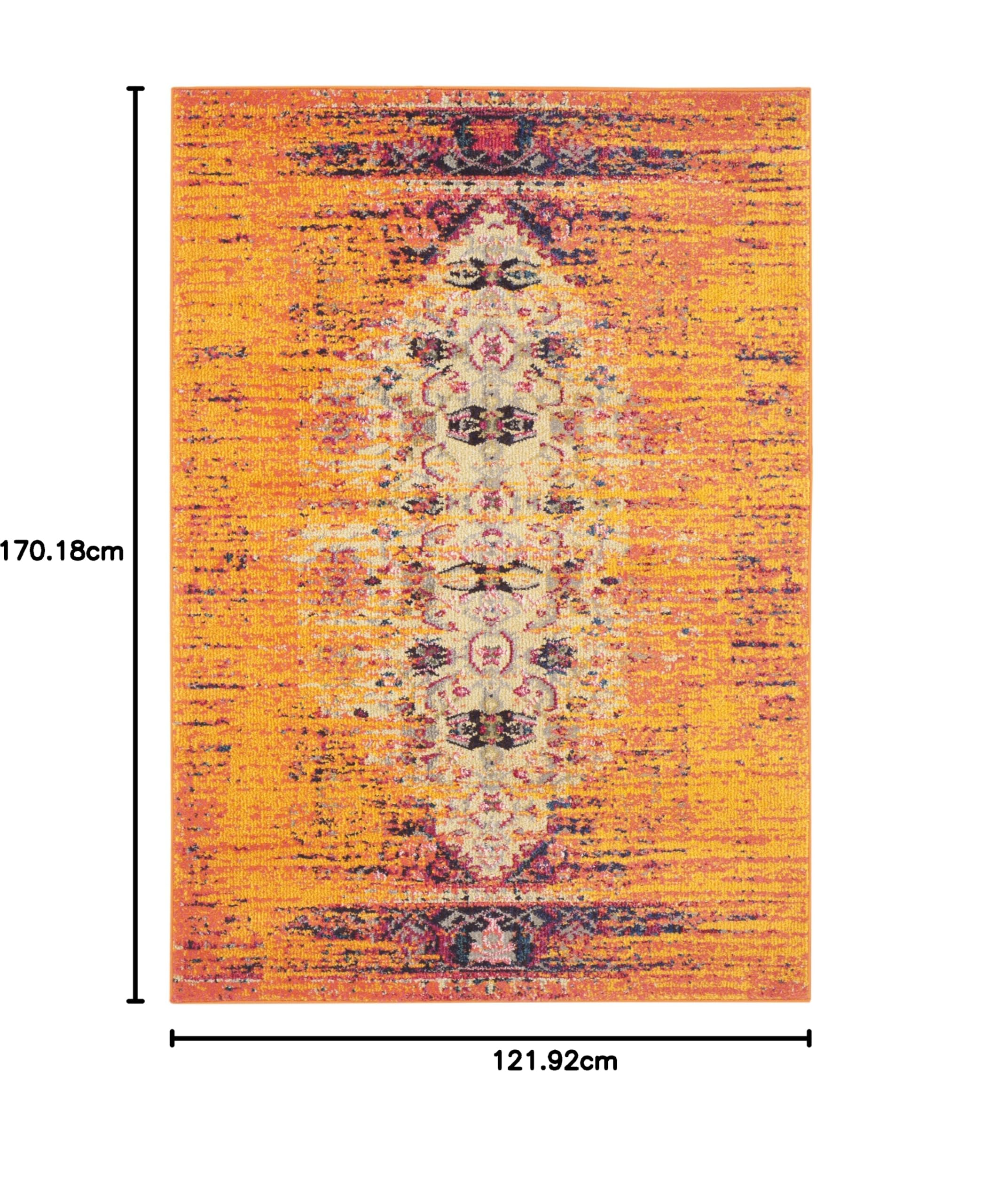 SAFAVIEH Tapis Boho Pour Salon, Salle à manger, Chambre à coucher - Monaco Collection, Tapis à poil court, Orange et Multi, 122 X 170 cm