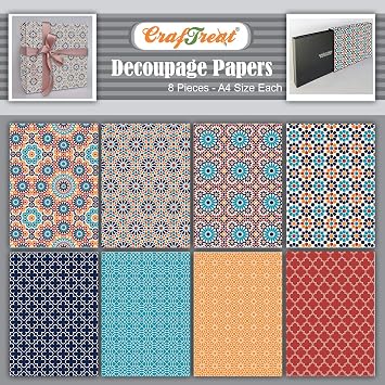 CrafTreat Mosaic Pattern Decoupage Paper A4 8.3 x 11.7 Inch 8 Sheets Decorative Mosaic I & II Printed Craft Paper for Furniture, Scrapbooking, Collage & DIY Home Decor