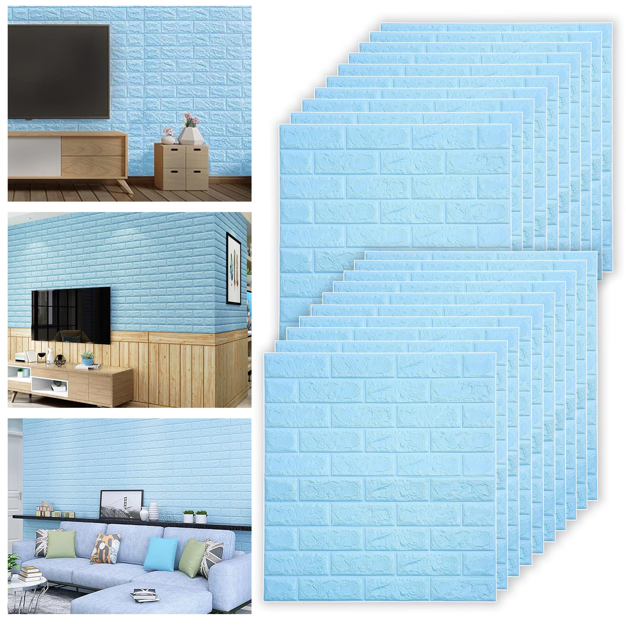 ThatDAY 3D Foam Wallpaper Wall Panels Brick Self-Adhesive Waterproof PE Foam, Wallpaper for Bedroom Furniture, Cafe, Hotal, 57.5 Sq.Ft Peel and Stick 3D Brick |70 x 70 CM Blue Pack of 5 (B0CQHB8J7M) Amazon Price History, Amazon Price Tracker