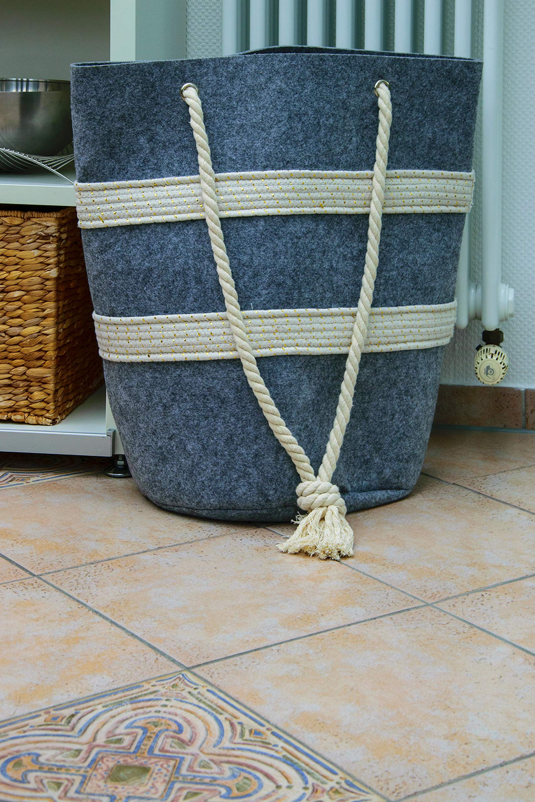 dobar® 87802e filcowy kosz z uchwytami do noszenia, pojemnik filcowy na drewno kominkowe, czasopisma, pranie, torba filcowa, torba do przechowywania, 40 x 40 x 60 cm, szary/biały