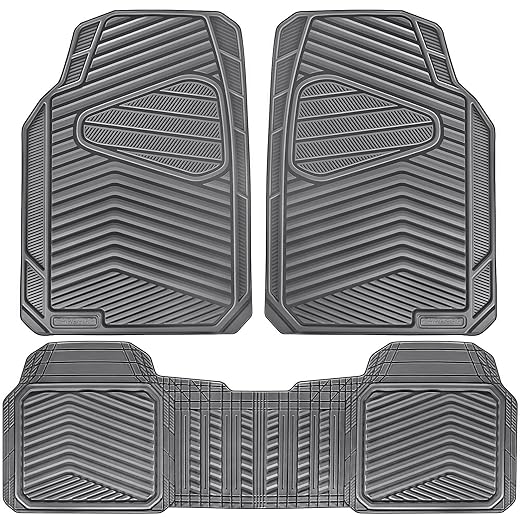 CAR PASS Rubber Car Mats,Car Floor Mats All Weather,Car Mat Full Set 3 Piece,Grey Waterproof Automotive Floor Mat Trim to Fit for Cars Sedan SUVs Small Trucks,Heavy Duty Anti-Slip Easy Clean, All Gray