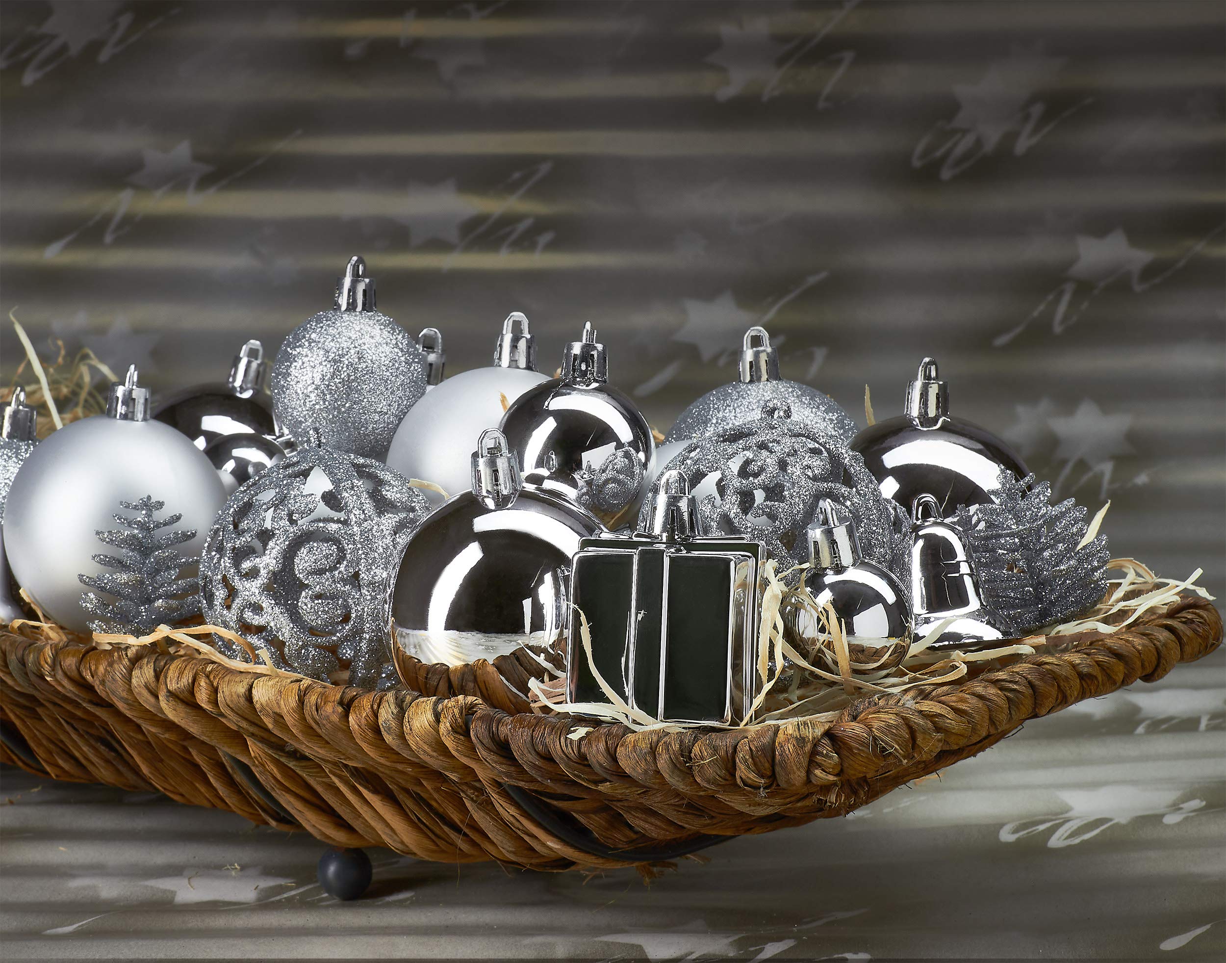 Coffret XXL Déco Noël BRUBAKER - 101 Pièces Boules & Pointe De Sapin - Blanc Crème - Intérieur/Extérieur