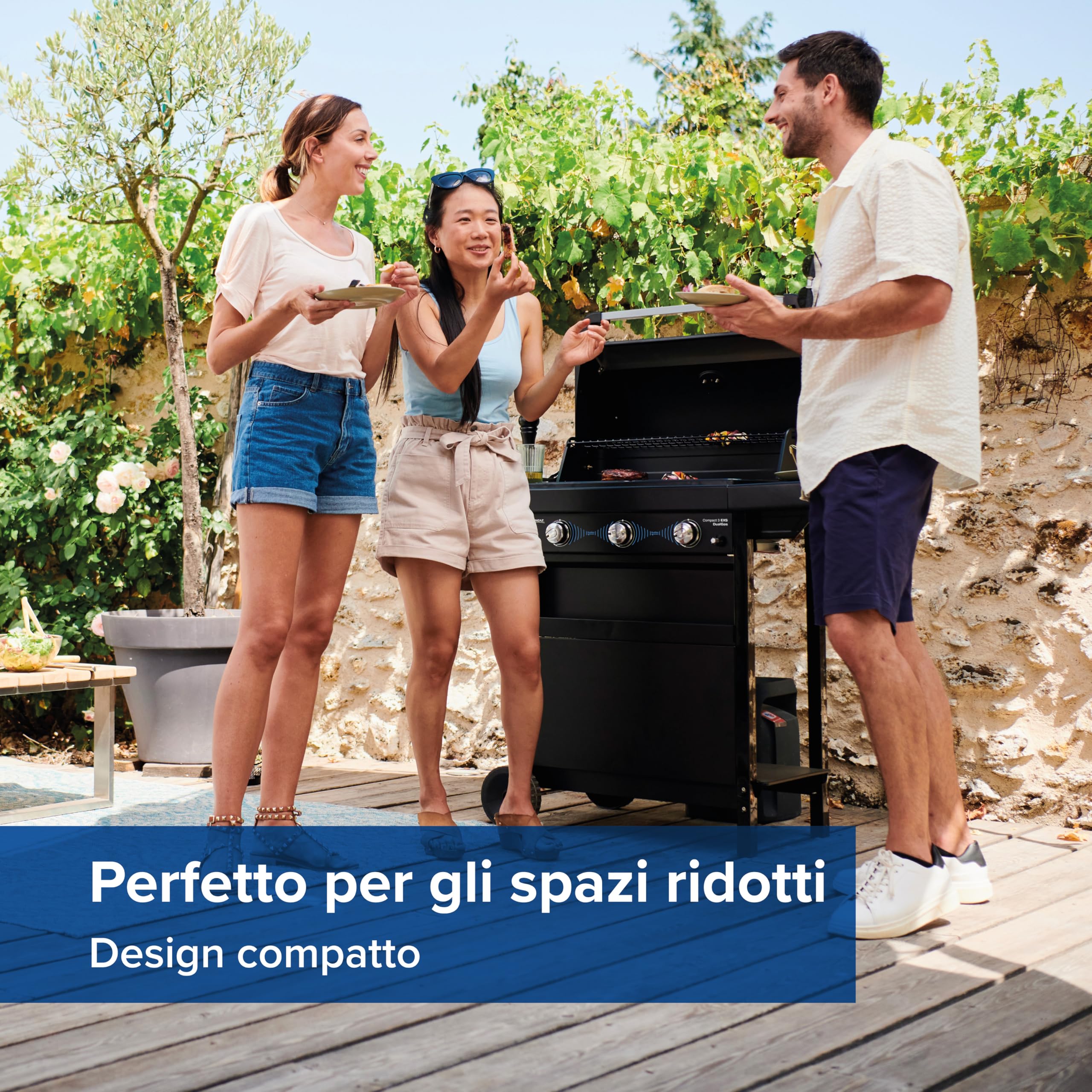 Campingaz Grill a Gas Compact 3 LS Dualgas 7,5 kW 3 bruciatori Carrello Doppia Alimentazione GPL