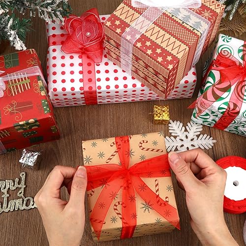 Miniatura 10 de DECYOOL 2 rollos de cintas de organza de Navidad de 100 yardas de 0.8 pulgadas de ancho para decoración de envoltura de regalos, rojo y verde