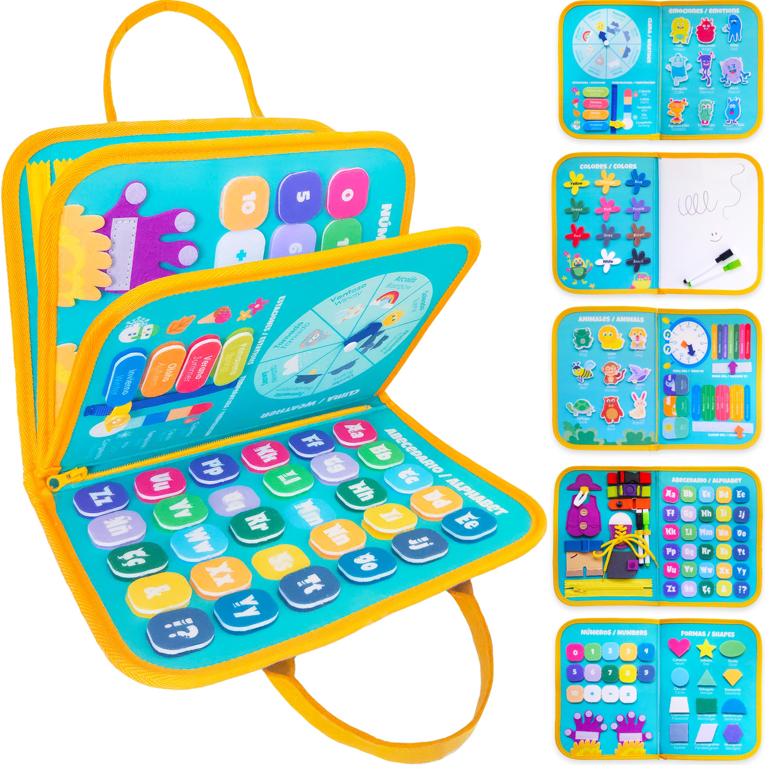 MONSTER BUSY BOARD MONTESSORI 1 año de Fieltro con Doble Velcro 10 en 1 |Juguetes Educativos Motricidad Fina|Psicomoticidad Infantil|Quiet book español|Busy book| Regalos Originales Bebes 1 año