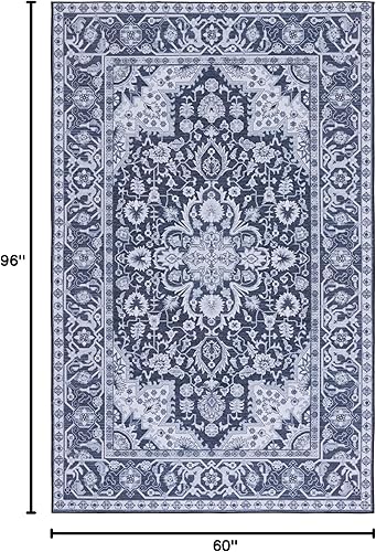 Miniatura 2 de SAFAVIEH Alfombra lavable Tucson Collection - 5 x 8 pies, negro y beige, antideslizante, ideal para zonas de alto tráfico en sala de estar,