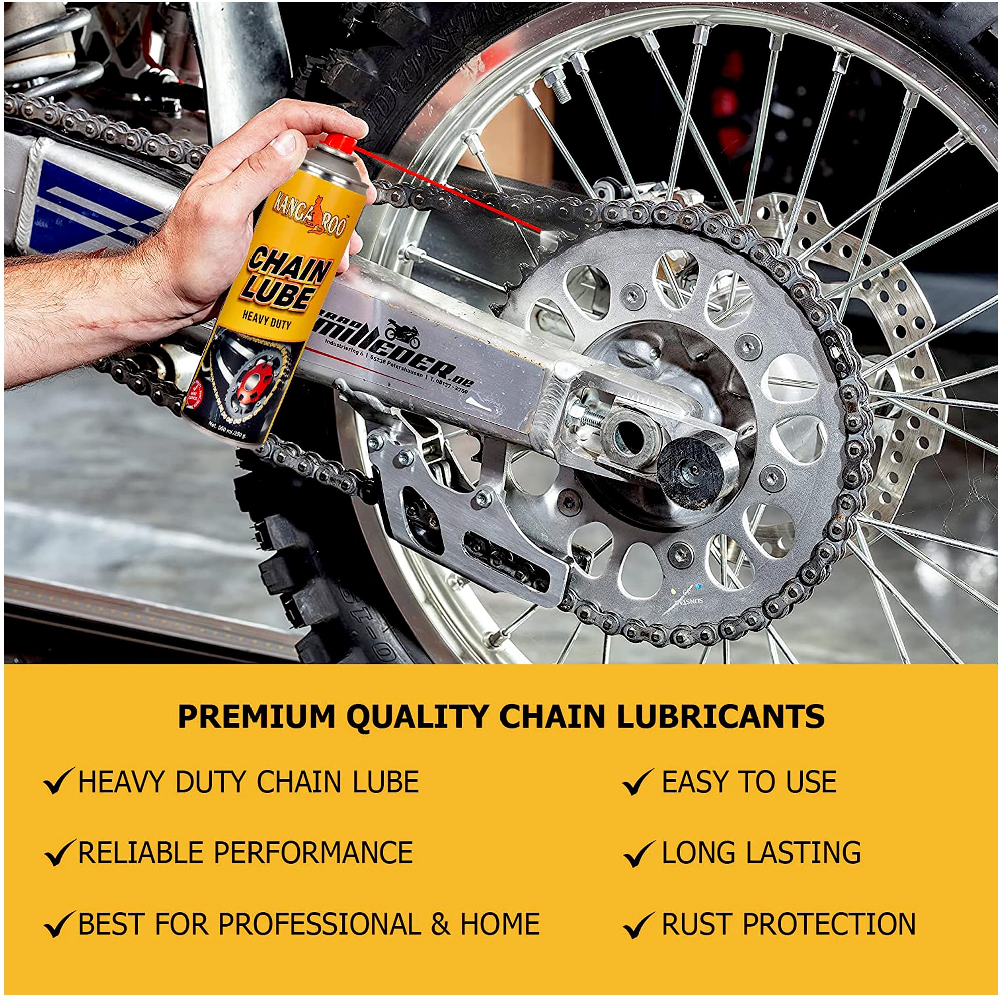 Kangaroo Chain Lube Grease Spray for Bike | 500ml + 500ml Pack | Premium Synthetic Motorcycle Chain Lubricant | Anti-Fling Formula with Rust Protection | For All Chain Types