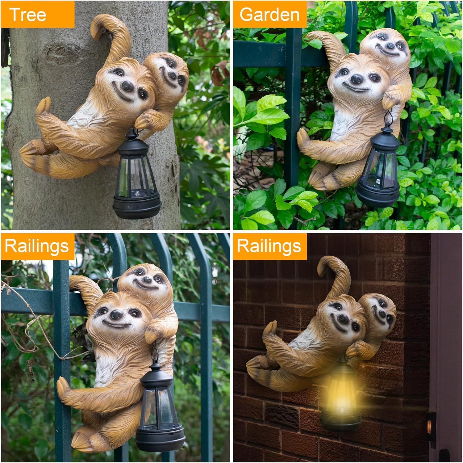 Adorable Sloth Hanging Garden Statue Outdoor Decorative Sculpture, Solar Light Outdoor Waterproof, Garden Decorations Home Patio Yard Outdoor, Relaxed Sloth Gifts for Mom