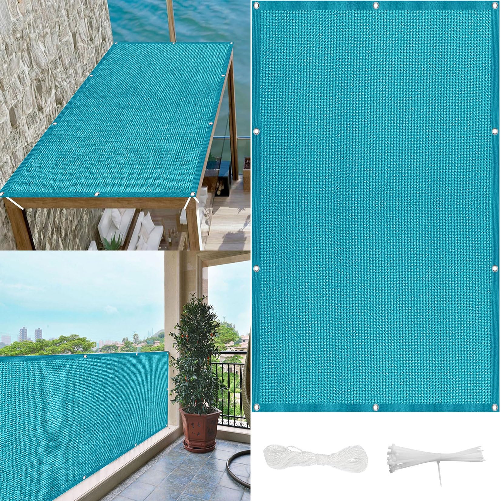 Toile ombrage rectangulaire 100x500 cm bleu ciel avec oeillets pour balcon et terrasse