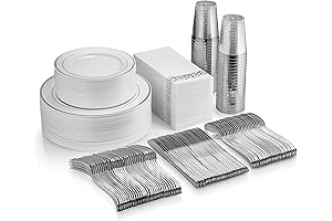 350 Piece Silverware Plates Napkins Cups Set for Party of 50 Guests