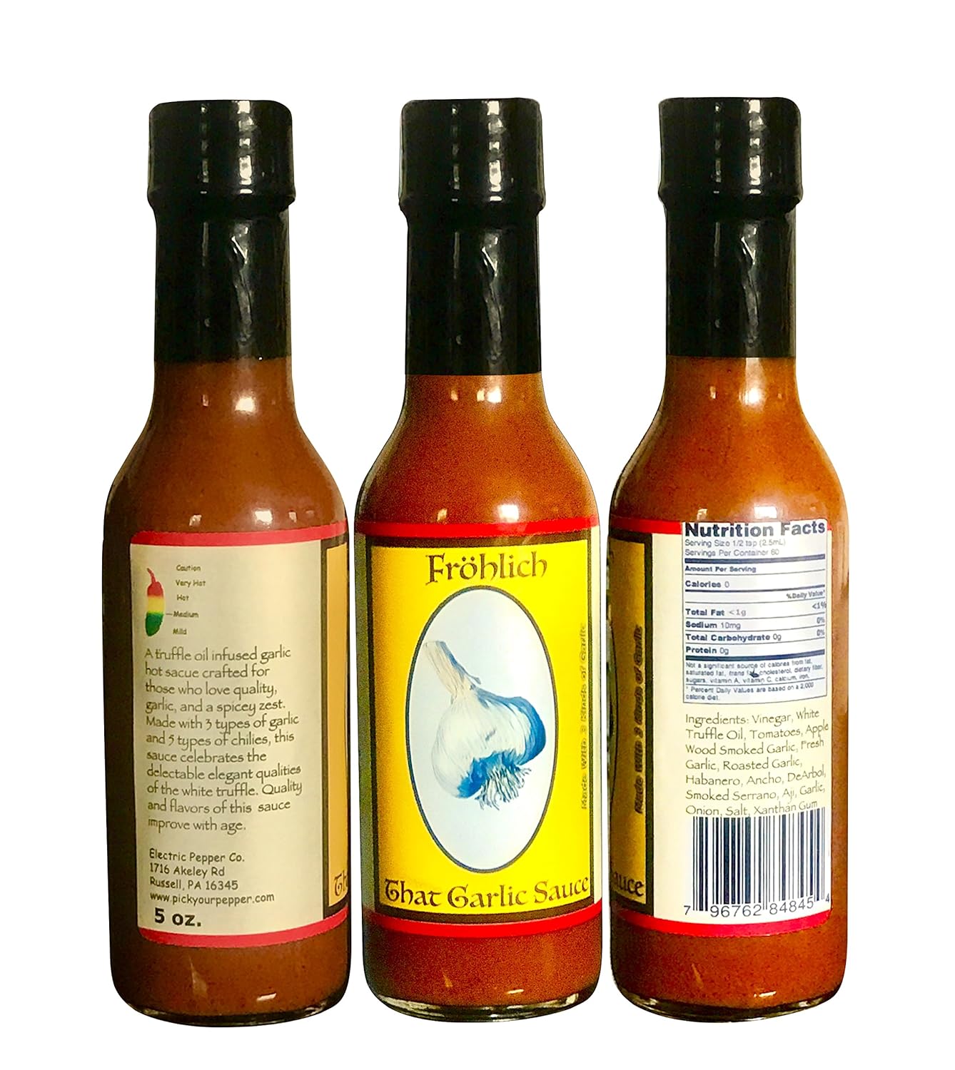 Frohlich Truffle Oil Hot Sauce Gift Set – 3 Pack, 5 oz Bottles