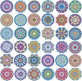 Saillong 36 Pcs Mandala Diamond Painting Sticker 5d DIY Diamond Sticker Mandala Painting Creative Decals Resin Rhinestone Gem Art Kits for Refrigerator Boho Home Crafts Adults Gift Decor