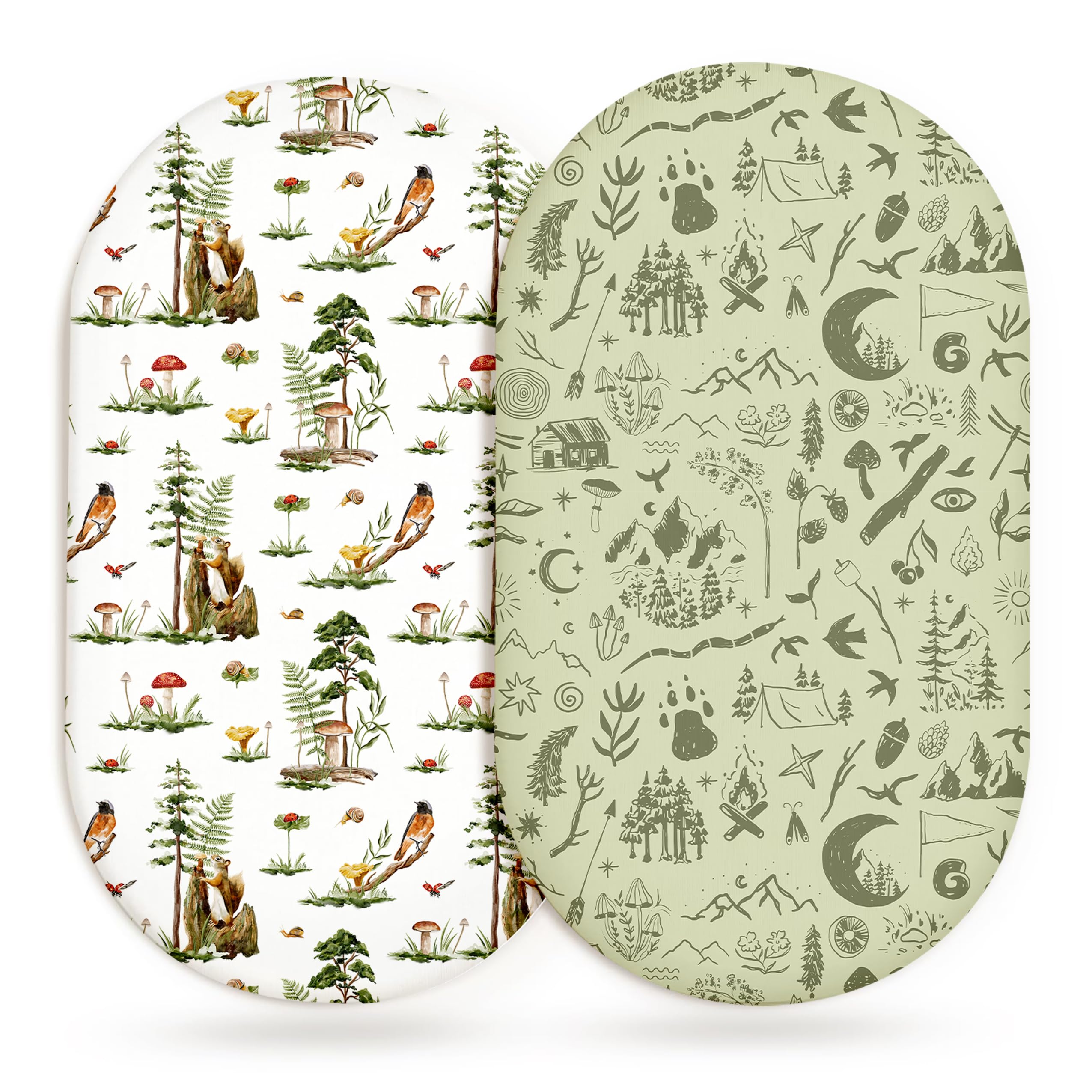 Bassinet Sheets, Fitted Baby Mattress Covers, 33" x 17", Bear Tracks