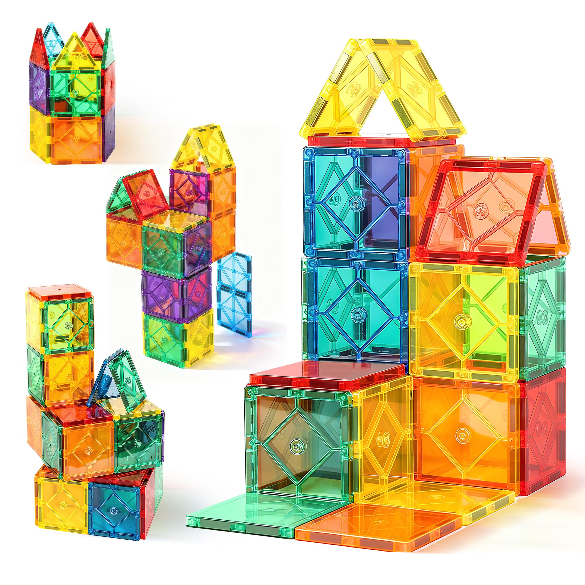 30PC Magnetic Tiles Kids Toys, Squares Magnetic Building Tiles for 3 4 5 6 7 8+ Years Old Boys Girls, Magnet Blocks Stacking Toys Birthday Gift for Toddlers STEM Learning Toys Magnet Tile Accessorie
