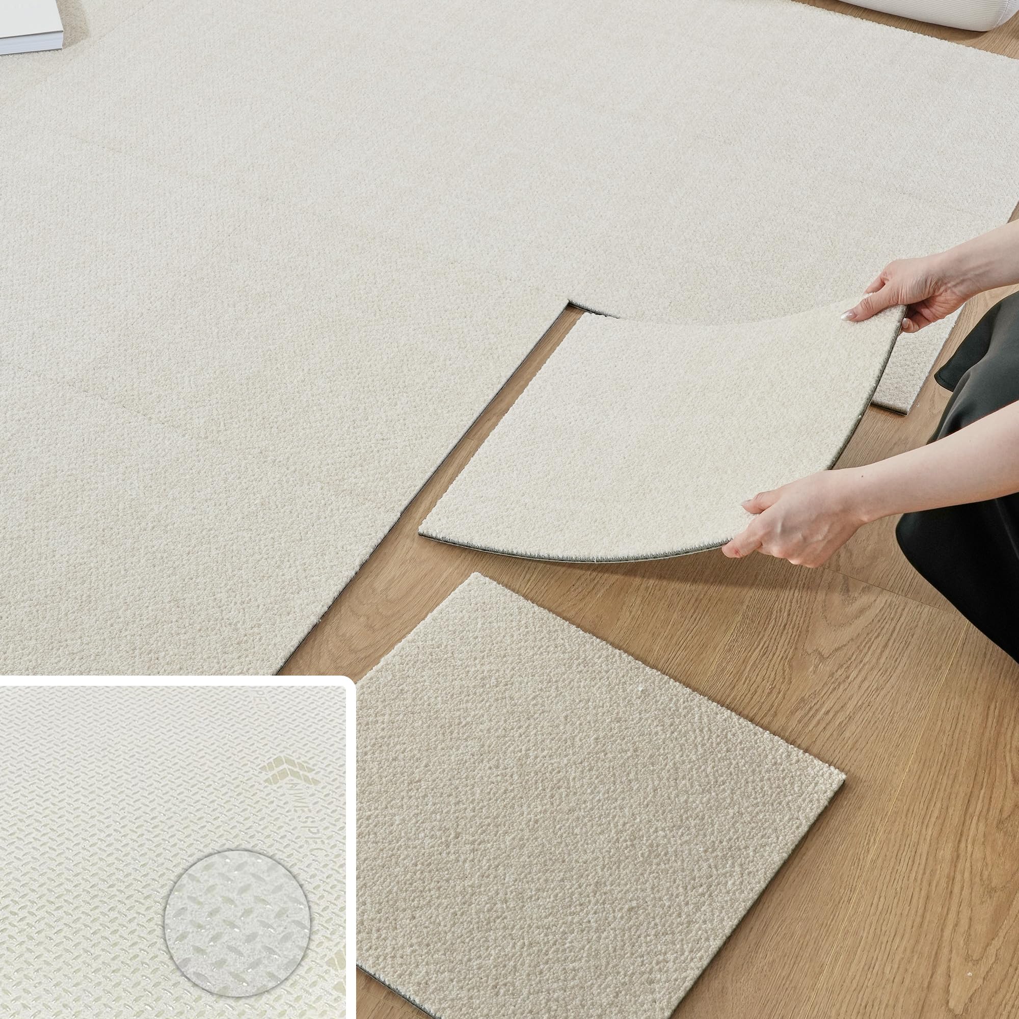 Azaeahom 0.35" Thick Carpet Tiles to Reduce Noise, Seamless Stitching Squares Carpet Floor Tiles, DIY Anti-Slip Soft Padded Modular Rug for Bedroom, Living Room, Commercial Flooring Use(6PCS)