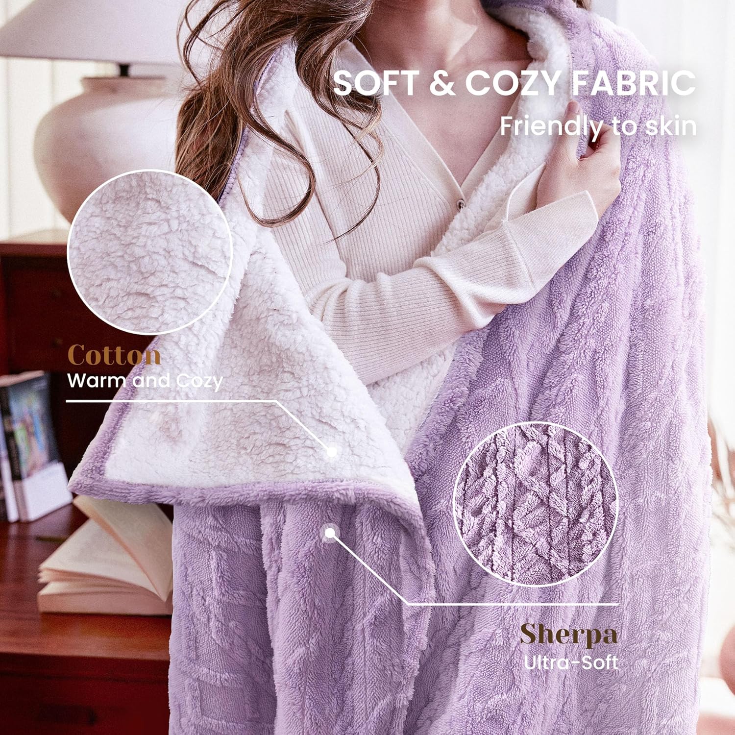 Heated Blanket-Electric Blanket 50"x60" Soft Heated Throw Blanket with 5 Heating Levels & 3 Hours auto-Off,Machine Washable(Purple - Image 4