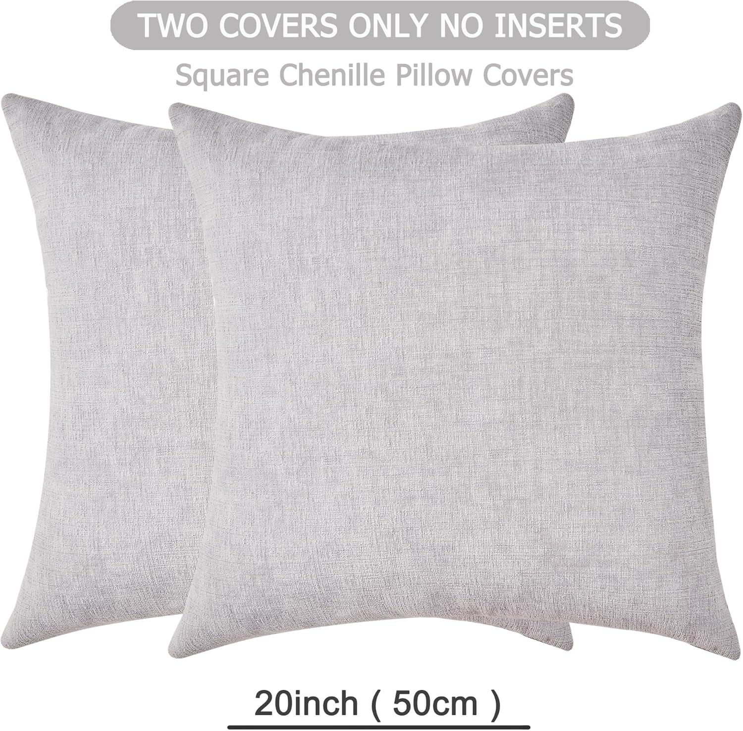 GAWAMAY Decorative Square Throw Pillow Covers 20"x20" Inch Set of 2, Super Soft Chenille Pillows Farmhouse Fall Pillowcase for Living Room Bedroom Sofa Couch Cushion Cover Light Grey 50x50cm - Image 6