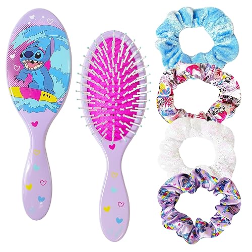 Luvher Juego de 5 accesorios para el cabello, 1 cepillo de pelo Luvher regular de 9 pulgadas para niñas + 4 coleteros para niños, accesorios para el