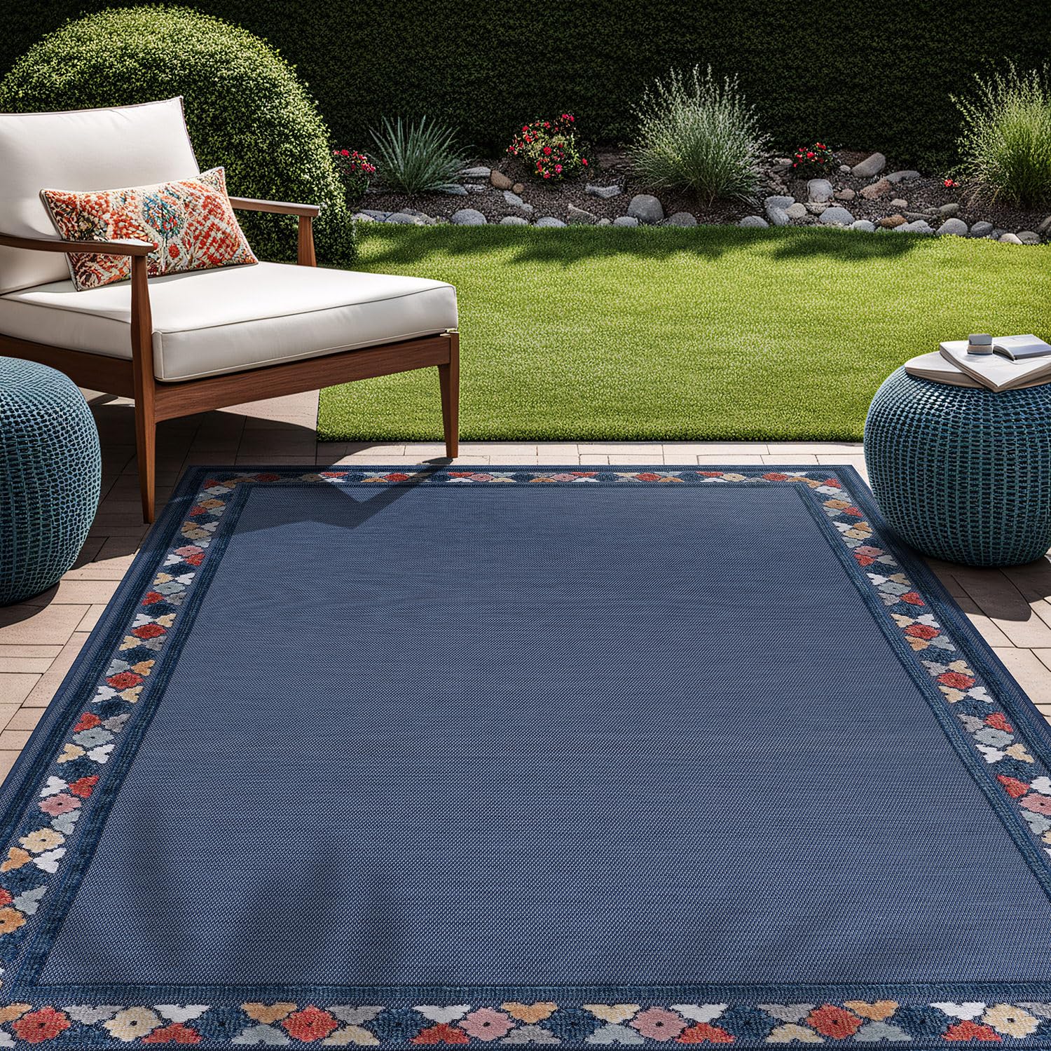 Beverly Rug Outdoor Rug 10x14 Modern Bordered Large Area Rugs for Indoor and Outdoor Patio Easy to Clean Non Shedding Living Room Porch Garden