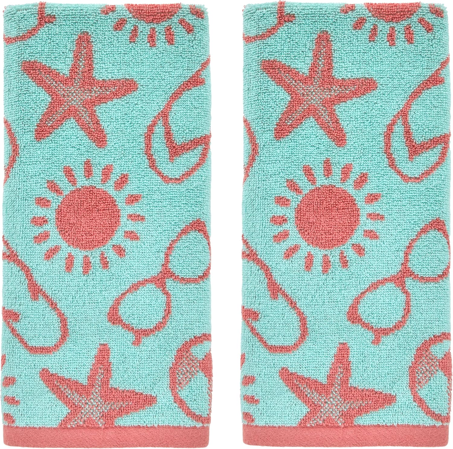 SKL Home Pool Party 100% Cotton Embroidered 2pc Hand Towel Set, Decorative for Bath/Kitchen/Bar & Gift, Misty Jade