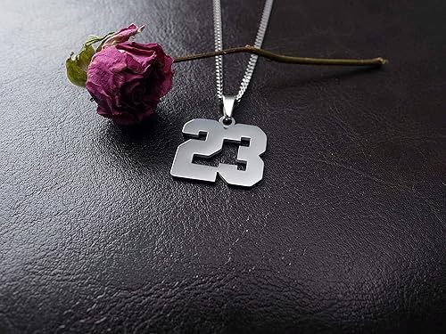 Miniatura 3 de Collar con números de la suerte, de acero inoxidable, regalo para fanáticos de los deportes, 0.079 in de ancho, cadena cubana de 0.8 pulgadas