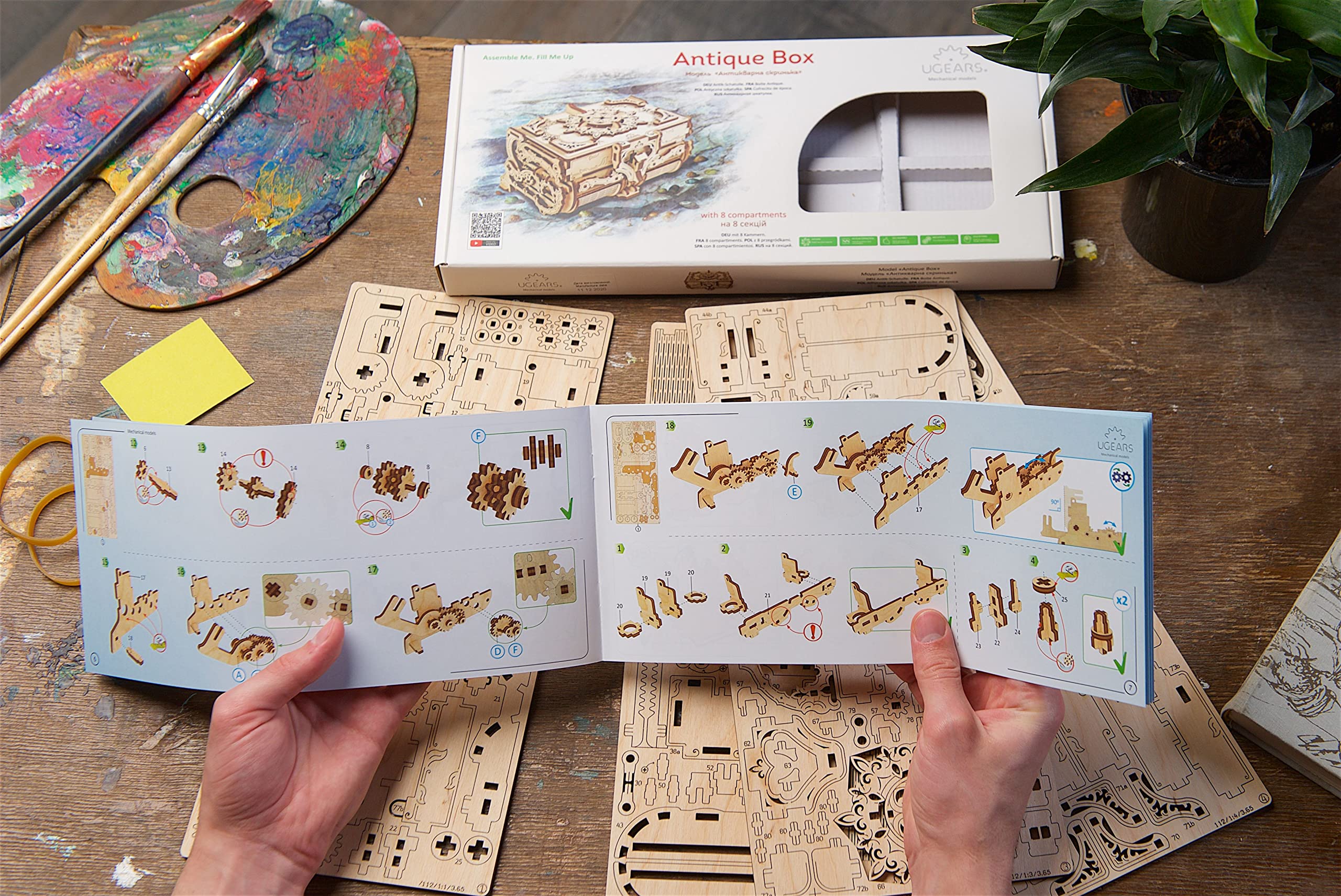 UGEARS Mécanique Boîte Antique à Bijoux Casse Tete Puzzle en Bois 3D-Jeu de Construction