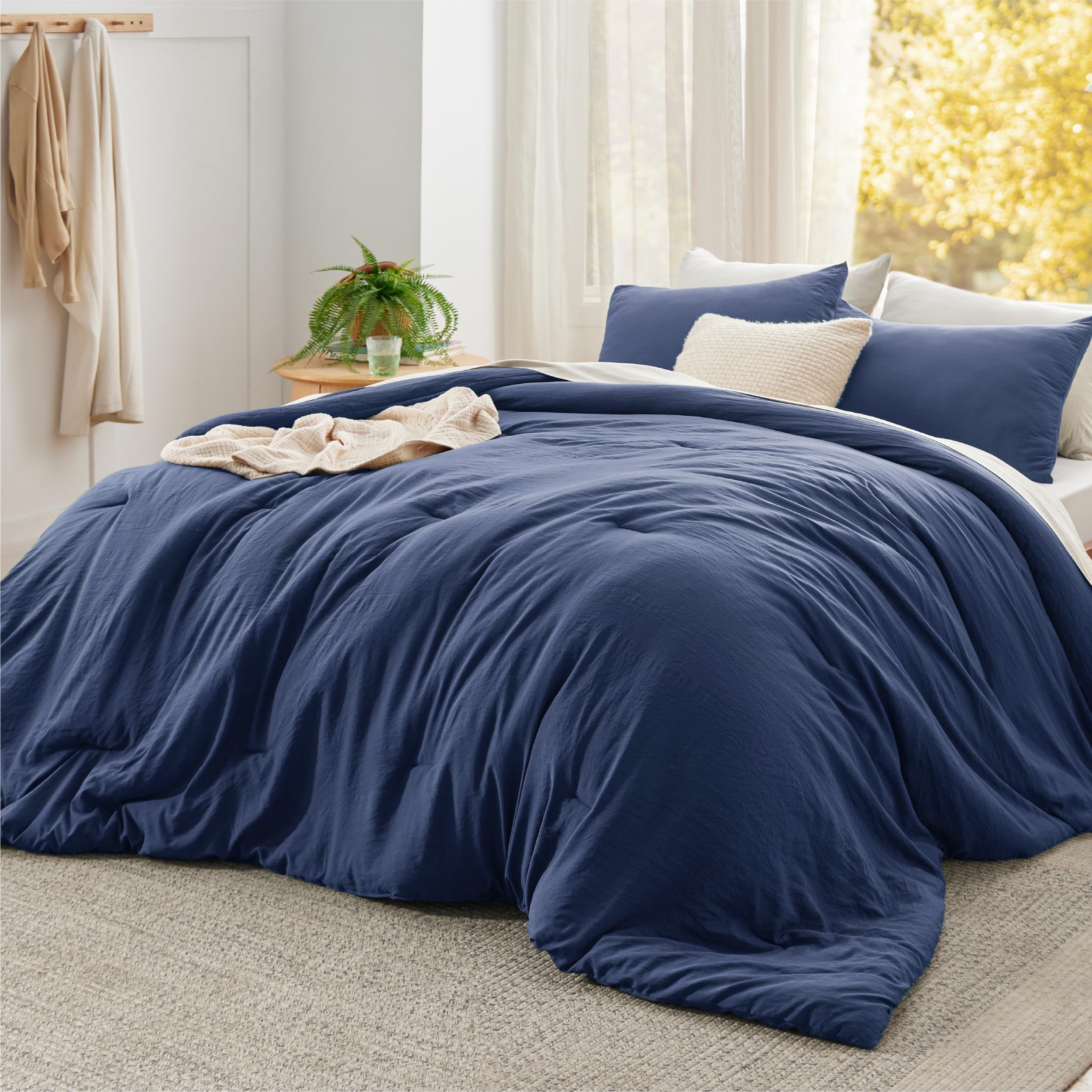 Bedsure Super King Comforter Set, Navy Soft Prewashed Bedding for All Seasons, 3 Pieces GentleSoft™ Bed Set, 1 Lightweight Comforter (120"x120") and 2 Pillowcases (20"x36")