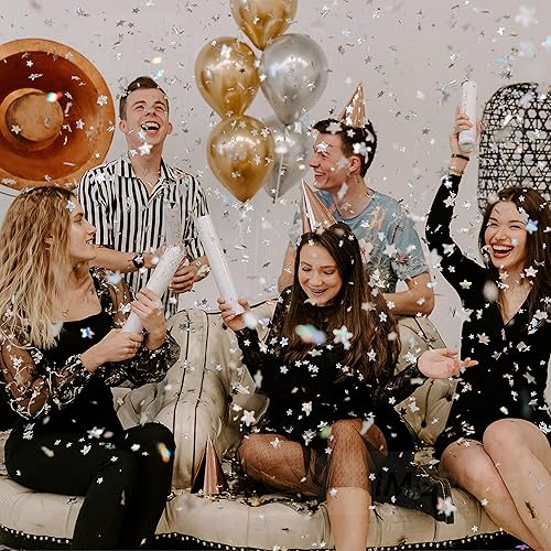 Miniatura 2 de PrimePure Confeti Cannon Party Poppers - Poppers holográficos de confeti de estrellas plateadas, paquete de 6 unidades, cañón de fiesta de Año