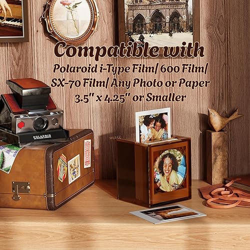 Miniatura 2 de WINKINE Marco de fotos Polaroid acrílico y caja de almacenamiento de fotos con tapa deslizante, marco de fotos para película Polaroid de 4.2 x 3.5