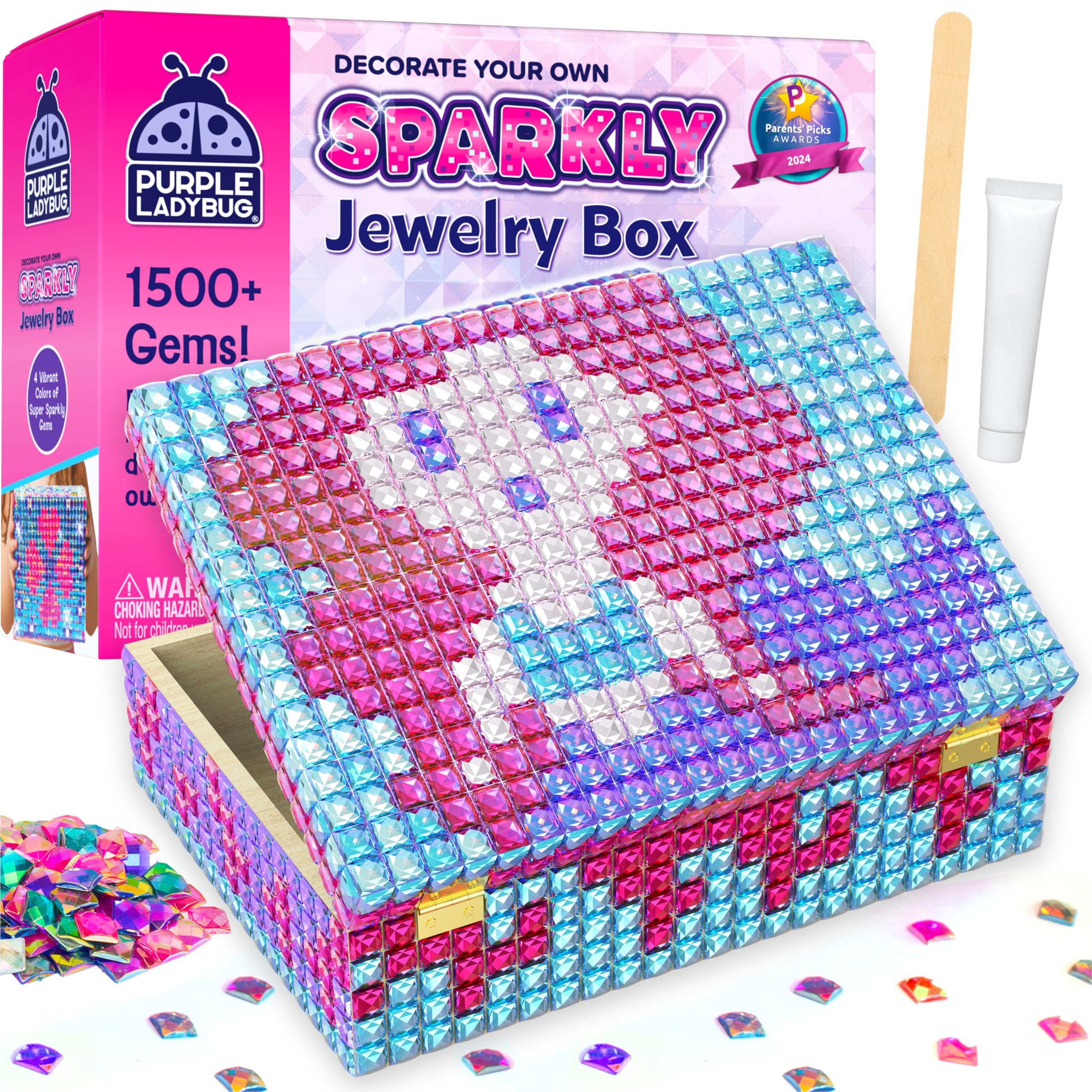 PURPLE LADYBUG DIY Jewelry Box Craft Kit for Girls Ages 4-12, Arts and Crafts for Kids, Creative Toys for Little Girls 6-8 Years Old, Birthday Gift for 5+ Year Old Girl, Mosaic Mermaid Unicorn Design
