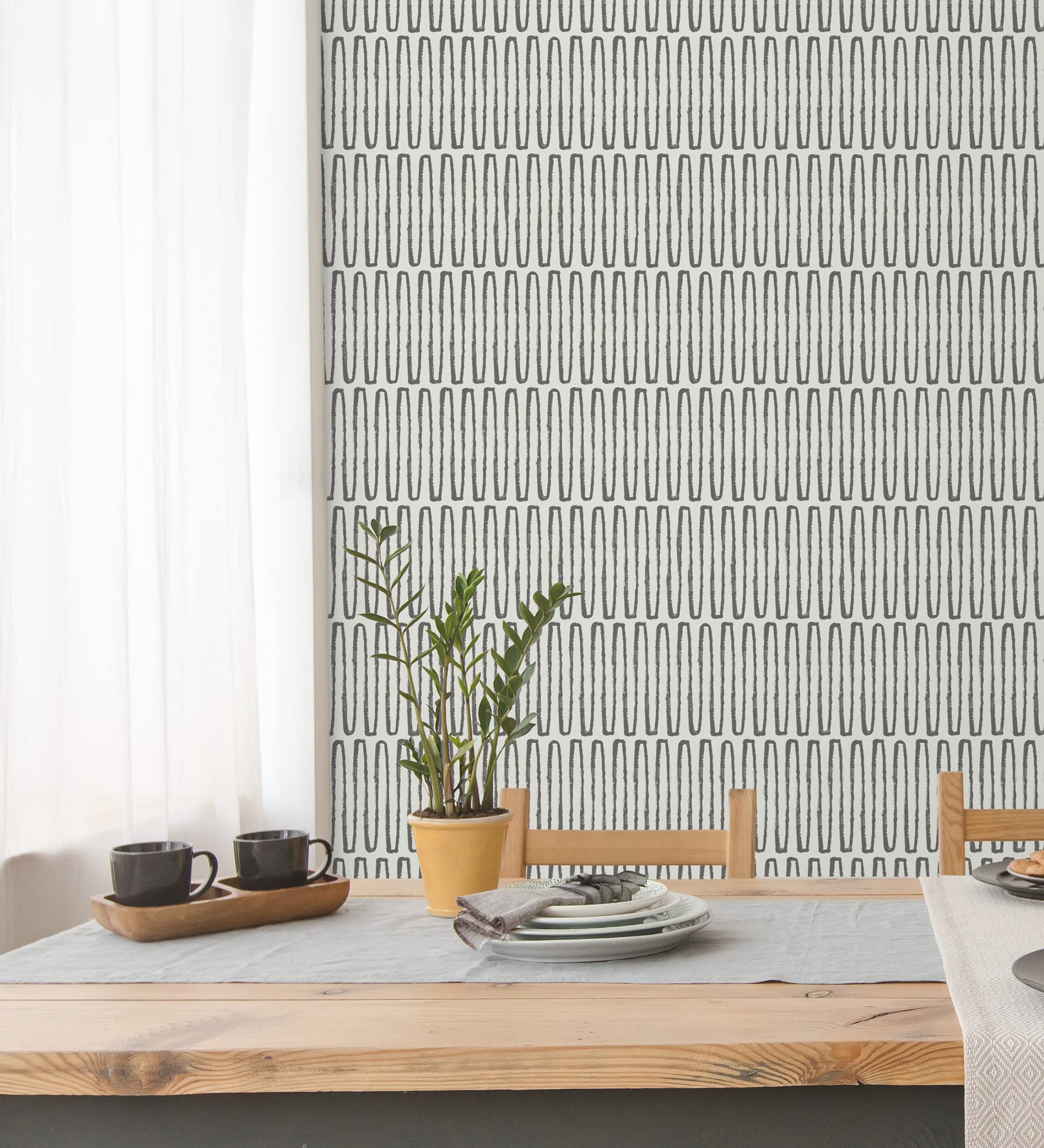 GAULAN 682038 - Papel pintado vinílico ecológico étnico diseño geométrico africano negro para pared salón cocina baño dormitorio pasillo - Rollo de 10 m x 0,52 m