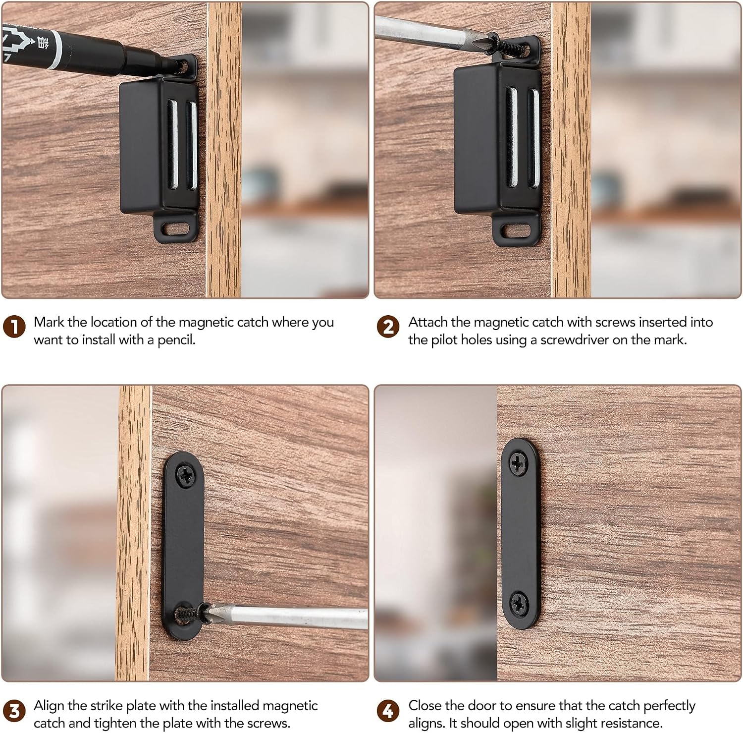 Ravinte 30 Pack Black Magnetic Door Catch, Matte Black Cabinet Magnets, Strong Magnetic Catch Latch for Kitchen Cabinets, Drawers & Cupboards, Stainless Steel Closures