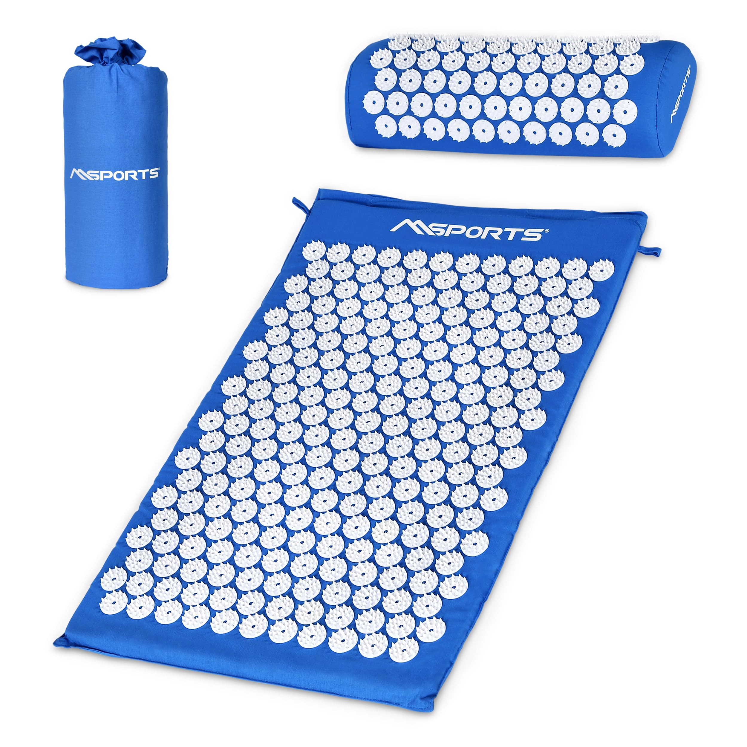 Colchoneta de acupresión Premium, juego de acupresión - incluye Colchoneta, almohada, bolsa y aplicación, funda hecha de 100% algodón, alivia la tensión - Colchoneta de masaje (azul real), acupresión