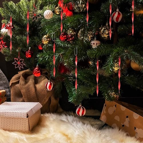 Miniatura 4 de AMS Adornos para Árbol de Navidad 24 Piezas Juego de Adornos de Carámbanos Retorcidos de Aluminio para Árbol de Navidad Fiesta de Año Nuevo Rojo