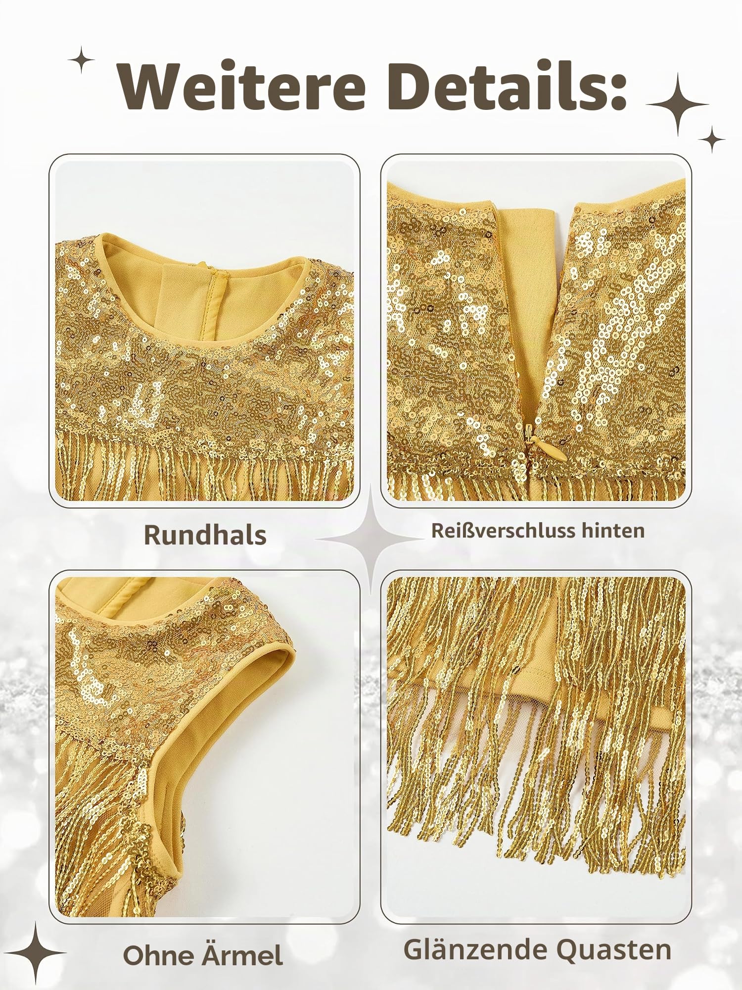 Miipat Mädchen Pailletten Fransen Kleid Glitzer Quasten Kinder Flapper Kleider Elegant Ärmellos Retro Festlich Partykleid für Mädchen 3-8 Jahre