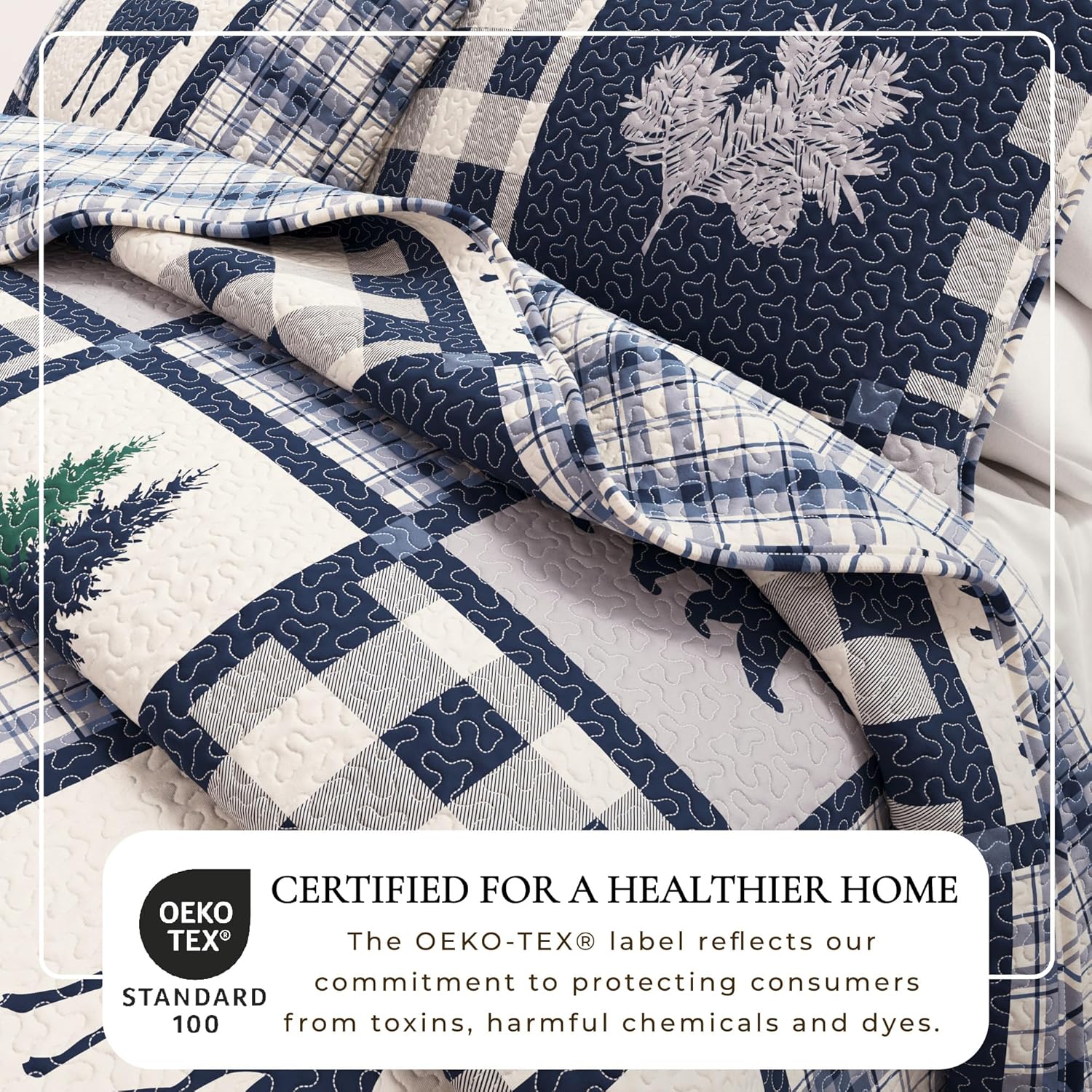 Great Bay Home Lodge Quilt Set - 3-Piece Full/Queen Size Rustic Bedding Set - Lightweight, All-Season, Reversible Bedspread (Navy/Grey)