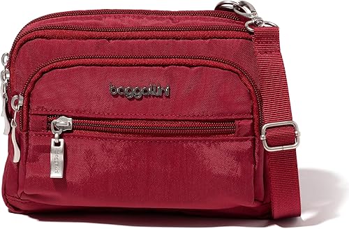 Baggallini Bolso cruzado pequeño con triple cremallera para mujer, riñonera convertible y ligera, resistente al agua