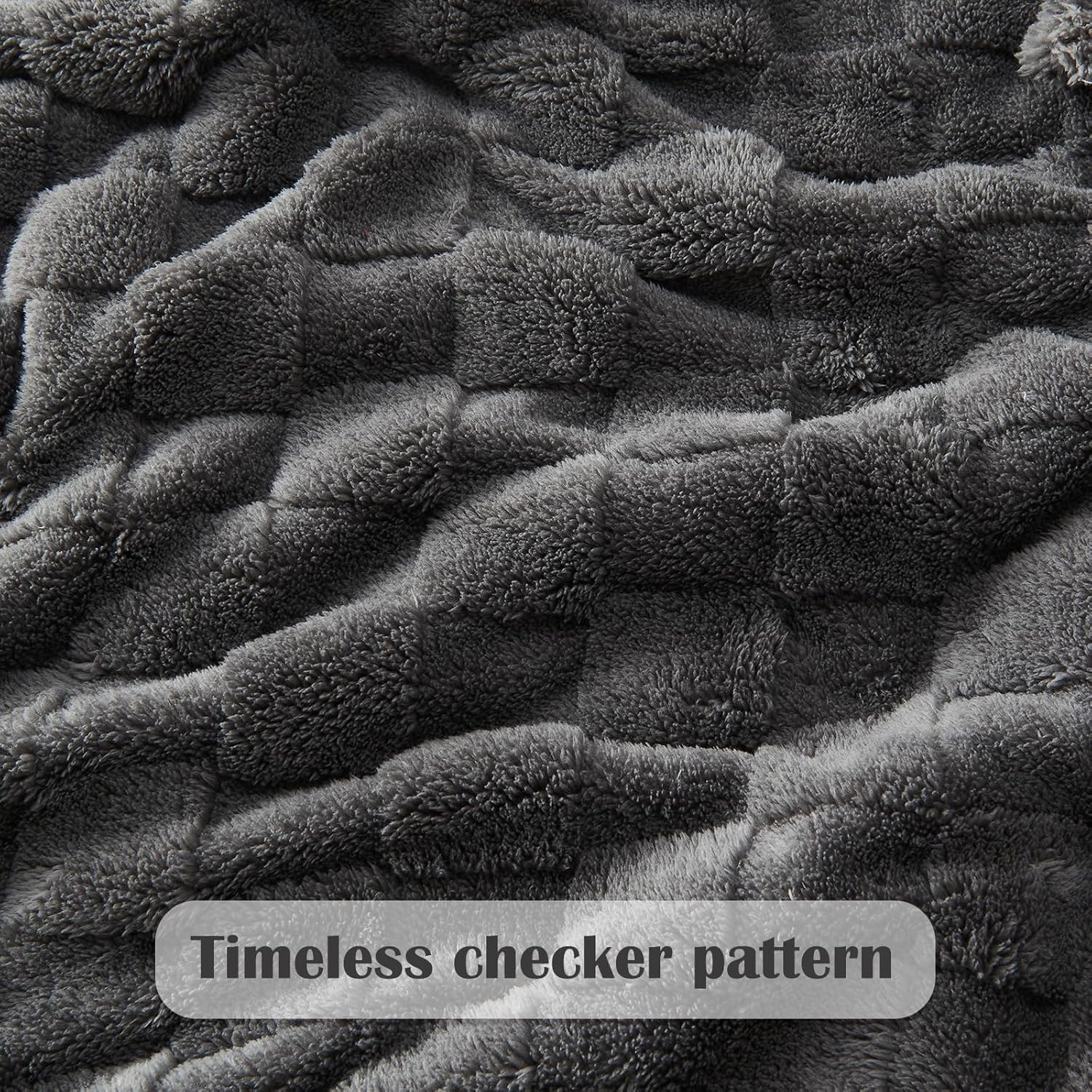 NEWCOSPLAY Super Soft Throw Blanket Dark Grey Premium Silky Flannel Fleece 3D Checkered Lightweight Bed Blanket All Season Use (Dark Grey Checkered, Throw(50"x70")) - Image 5