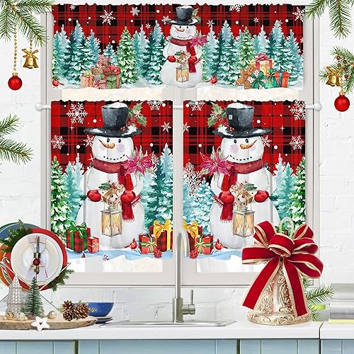 Miniatura 2 de Cortinas de cocina de Navidad, decoración de ventana de Navidad, juego de 3 cortinas de cocina con bolsillo para barra, decoración de cocina de