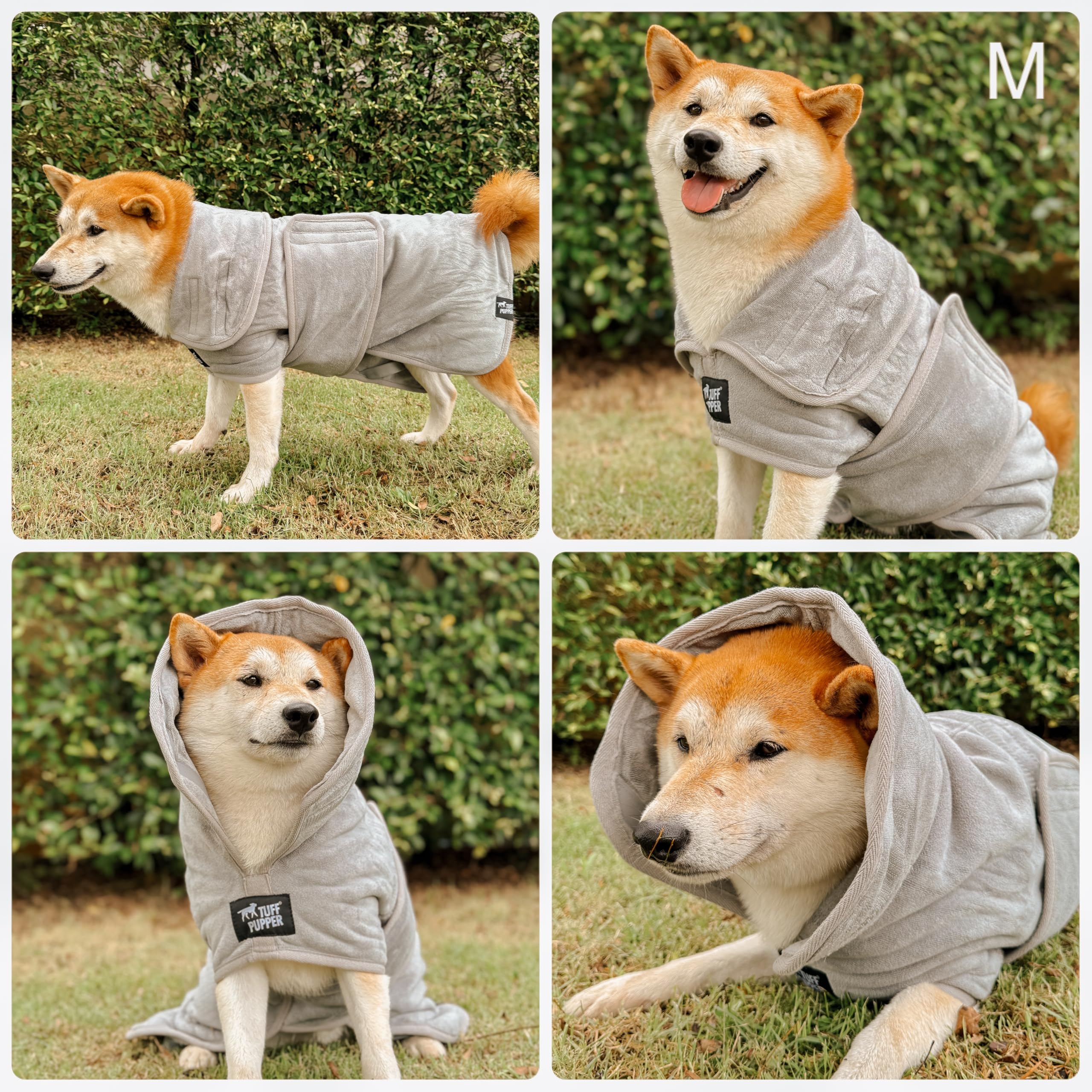 Tuff Pupper Schnell trocknender Hundebademantel | 800 g/m² Plüsch-Hundehandtuch Bademantel/Morgenmantel | super saugfähiger Haustier/Welpen-Bademantel | verstellbare Kapuze und Bauchgurt | super weich