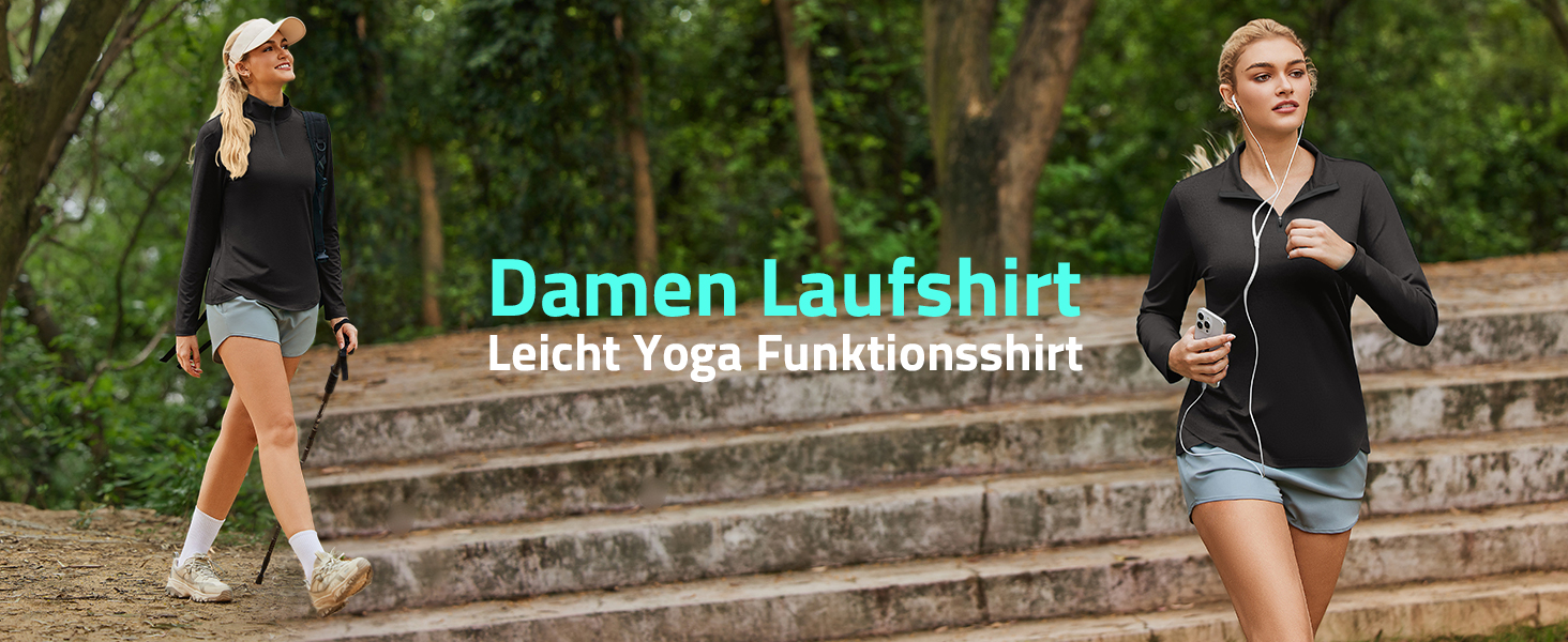 PINSPARK Sportshirt Damen Langarm – Atmungsaktives Funktionsshirt, Leicht, UPF 50+, Mit Rückenschlitz, Für Yoga, Laufen & Fitness