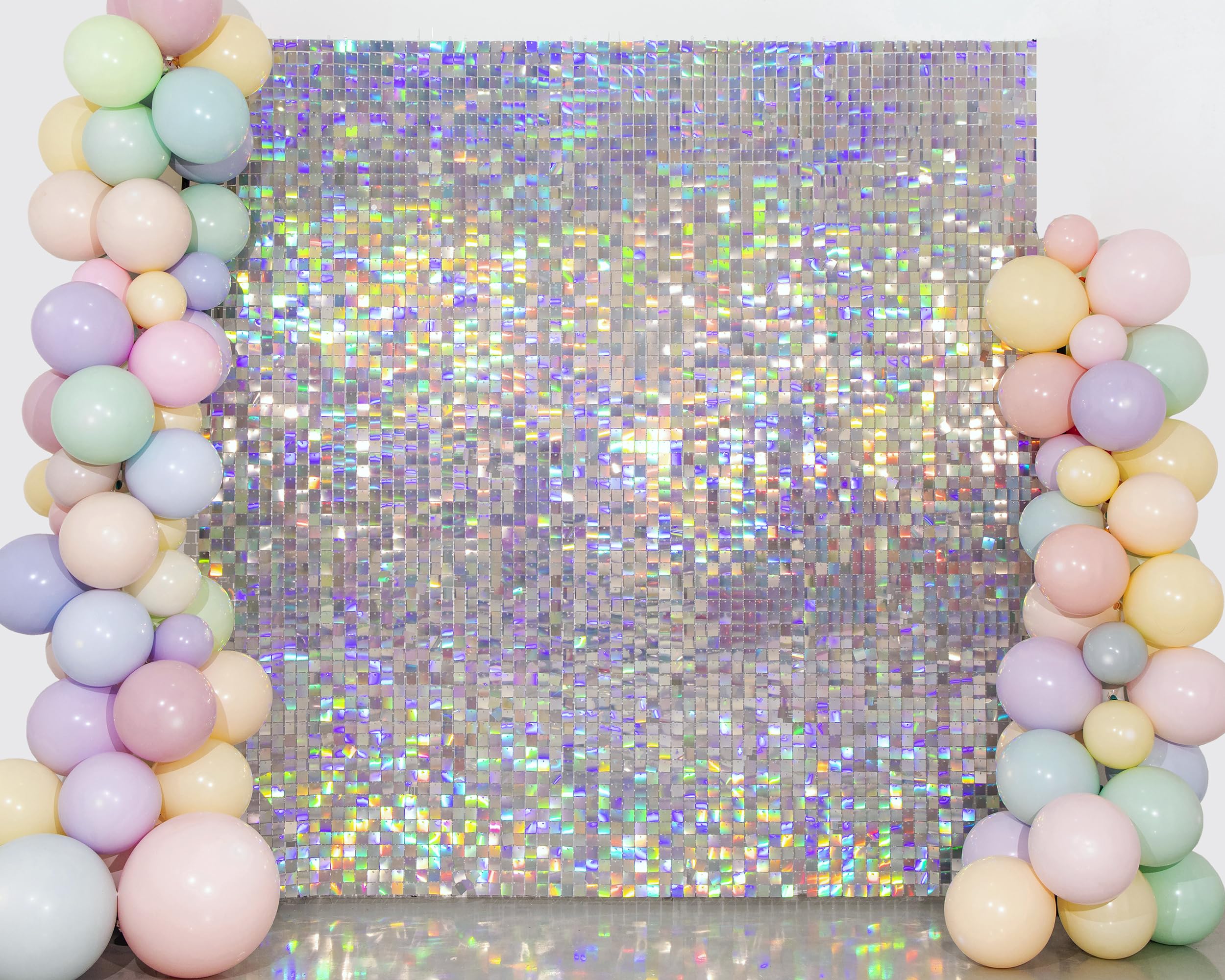 Kate Plata Arcoiris Lentejuelas Decoración Fiesta de cumpleaños Sueño Fondo de Cabina Fotos de Boda Fondo Lugar Cena de Lujo Fondo de Pared Brillante Grabación de Video 30cm*30cm*24piezas